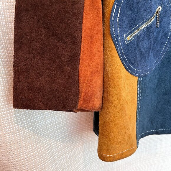 $800 Firm! VINTAGE 70s Patchwork Suede Jacket Boho Funky - Picture 13 of 16